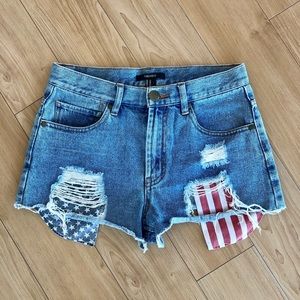 American Flag high waisted denim shorts